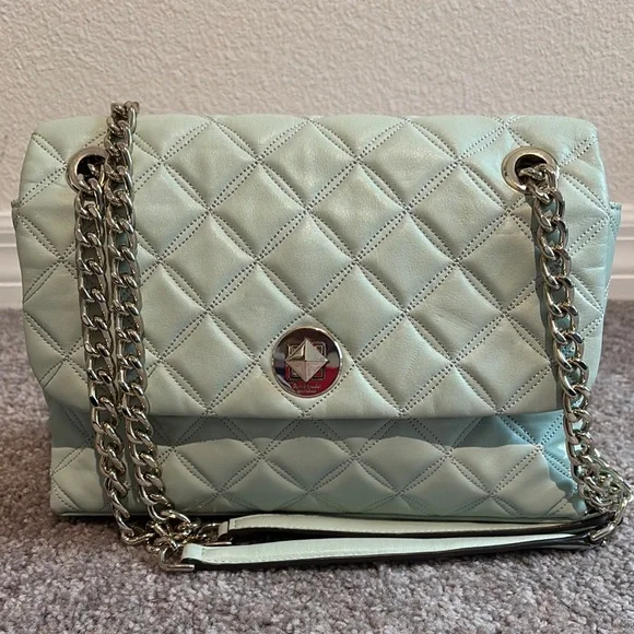 Kate Spade Natalia Smooth Quilted Leather Chain Shoulder Bag in Crystal Blue - Picture 1 of 10
